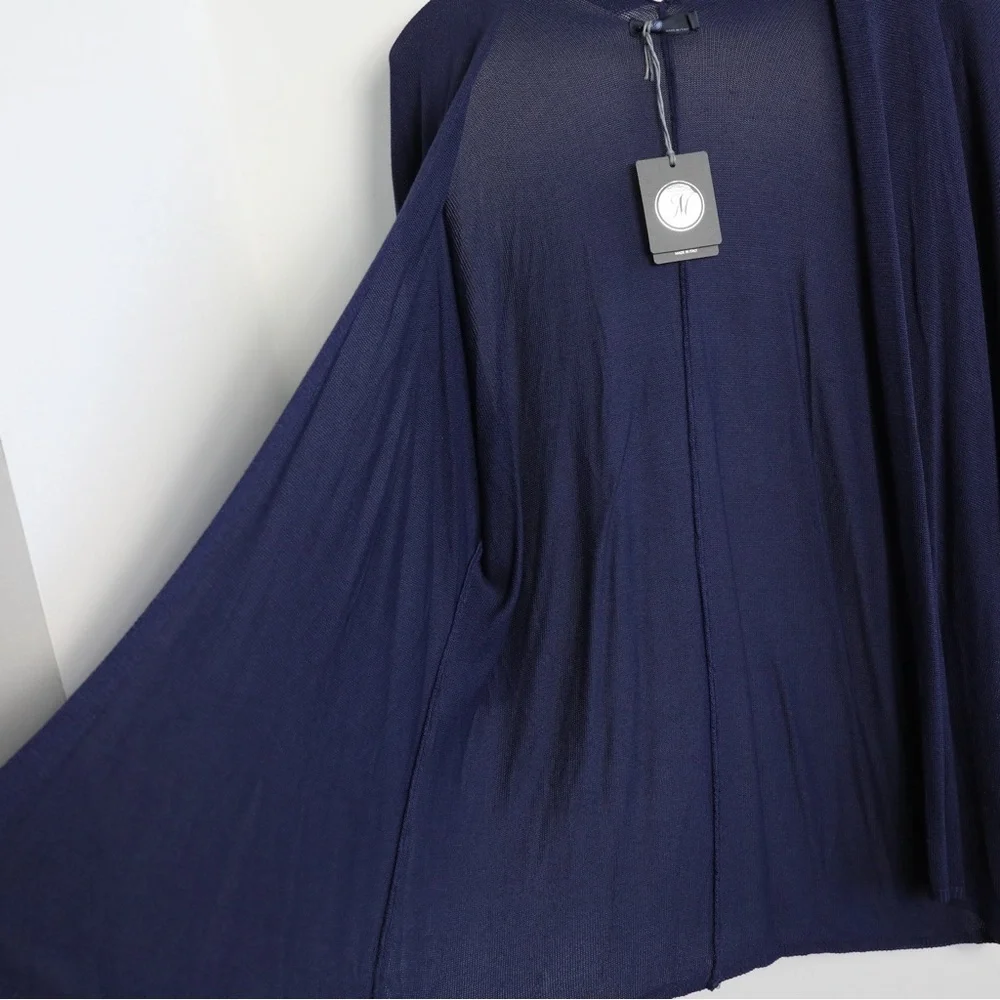 NWT Made in Italy cardigan navy new open front knit classic dark stretch L OS - Picture 7 of 9